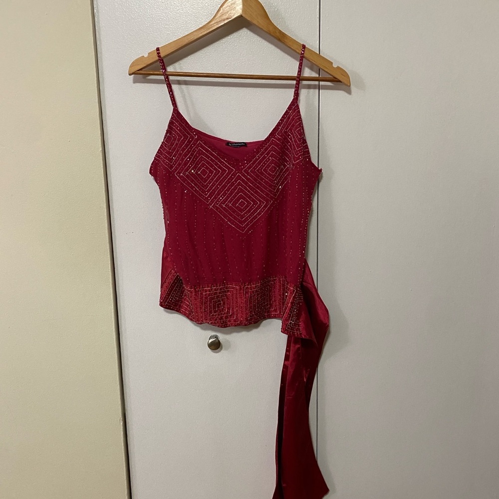 Le Chateau Red Silk Beaded Camisole